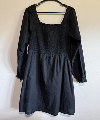 tillys black dress Women's Solid Square Neck Smocked Long Sleeve Mini Dress, XL with its long bell