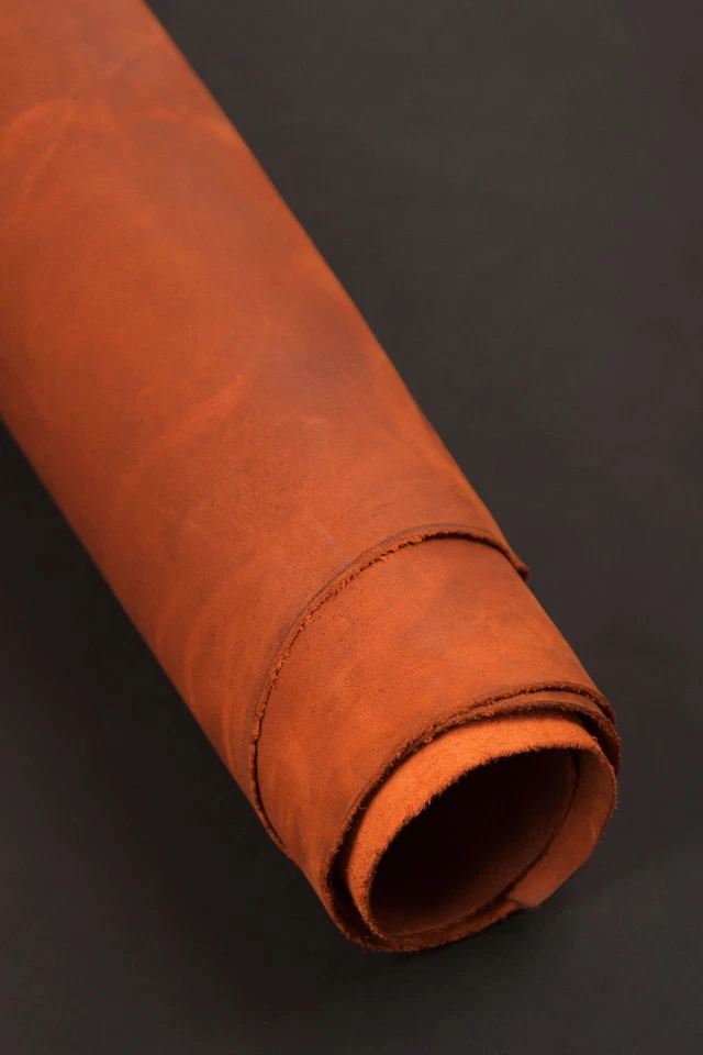 Cuero de caballo loco naranja piel de vaca grano completo 1,6 mm (4 oz) - 2 m² premium Foto 2 de 4