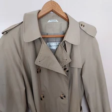 Vtg Evan Picone Classic Tan Double Breasted Trench Coat Belted Women's City Chic