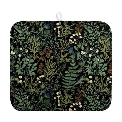 Dish Drying Mat for Kitchen Counter Vintage Green Plant Fern Leaves Floral Dr...