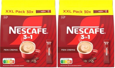 NESCAFÉ 3in1 Instant-Kaffee Getränkepulver Sticks Bohnenkaffee 2er Pack 30x16,5g