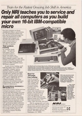 NRI 1986 Vintage Print Ad IBM-Compatible 16-Bit Computer Training