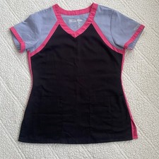 Grey's Anatomy Active by Barco Women's 3-Pocket Scrub Top Black Pink Gray Small