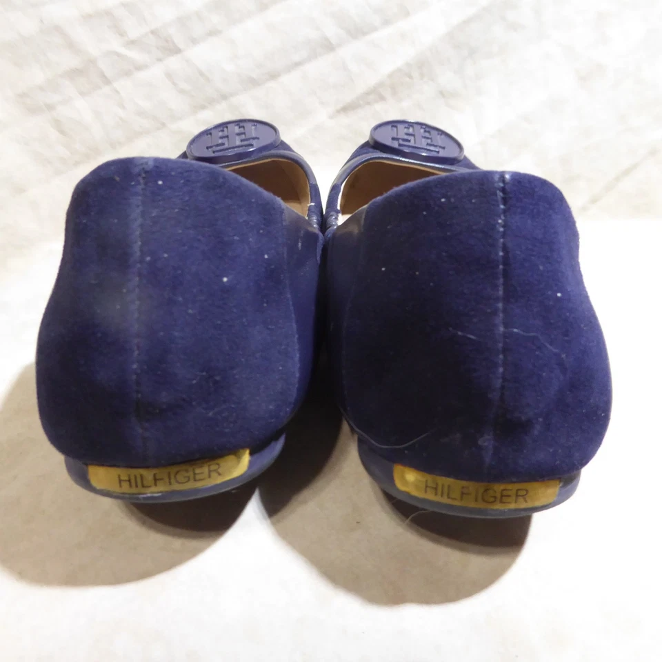 🩰 Tommy Hilfiger Ballet Pisos Talla 8 M Azul Marino Cuero y Gamuza; Logo Emblemas Foto 3 de 4
