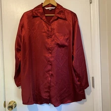 Victoria's Secret Red Satin Button-Up Sleep Shirt Vintage, Large