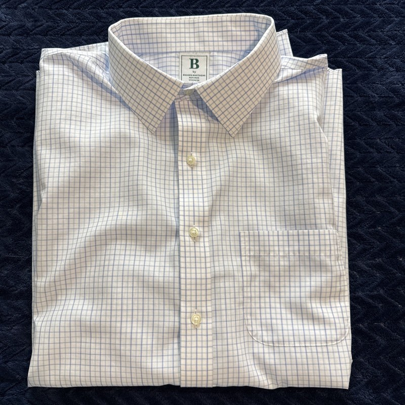 Brooks Brothers Men’s Tattersall Broadcloth Spread Collar Dress Shirt 17x34/35