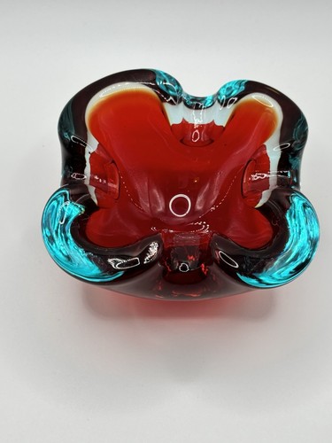 Red and blue ashtray by Flavio Poli for Seguso in Murano 1960 manganese glass - Picture 6 of 15