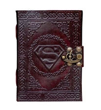 Handmade Superman Sign Embossed Leather Journal Notebook Unlined Paper, Brown...