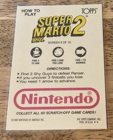 1989 Topps Nintendo Scratch Off Card Super Mario Bros 2 Promo f/ Vtg NES Game