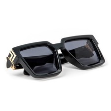 Large Dark Black Tint Mens Gold Trim Classic Hip Hop Square Fashion Sunglasses