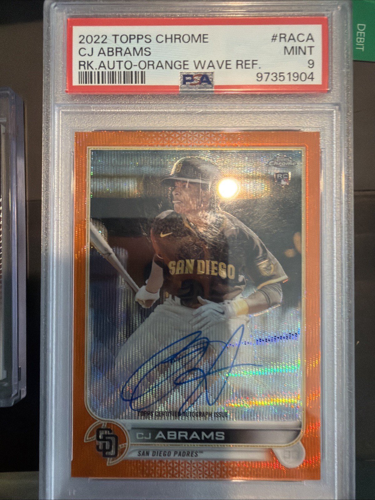 2022 Topps Chrome Cj Abrams Auto RC Rookie Orange Wave Refractor 13/25 PSA 9