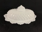 Vintage Fenton Hobnail Milk Glass OVAL COVERED BUTTER DISH & LID Crown Top 8”