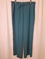 MANGO Dress Trousers Pants Emerald Green Wide Leg Belted Women's UK16 Tall C5840