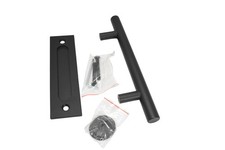 Black Barn Door Handle Flush Pull Set Matte Steel Modern Sliding Door Hardware