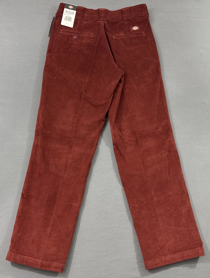 NUEVO Pantalones Dickies Para Hombre Pana Calce Regular Frente Plano Rojo Coñac Marrón 30x32 Foto 4 de 4