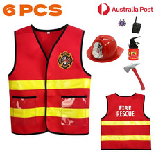 Kids Fire Fighter Cosplay Costume Jacket Vest Hat Kit Outfit Halloween Book Week