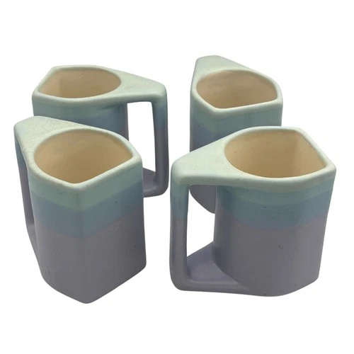 Set Of 4 Vintage Padilla Geometric Ceramic Studio Pottery Mugs 80s Pastel Vibe