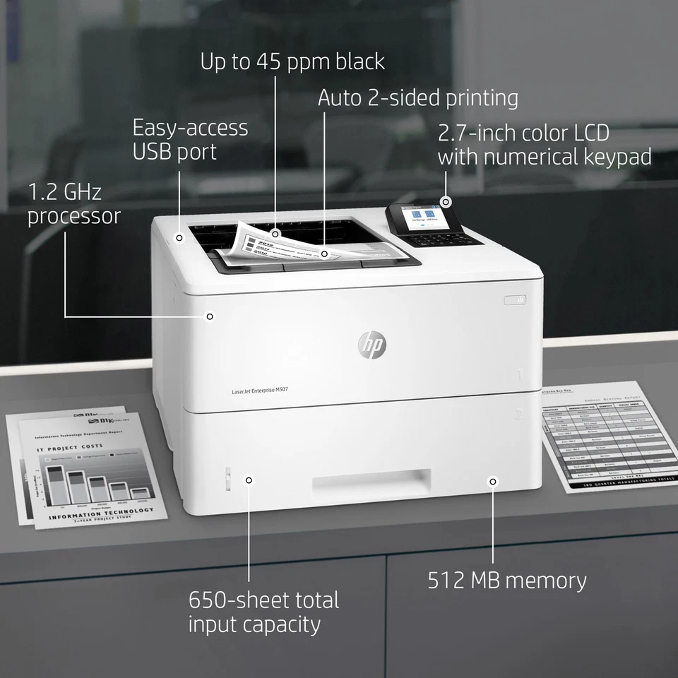 HP LaserJet Enterprise M507dn Monochrome Printer with built-in Ethernet - Image 2 of 4