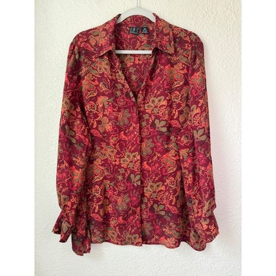 Vintage I.N.C 100% Silk Blouse 16W Plus Size Boho Paisley Floral Y2K Blouse