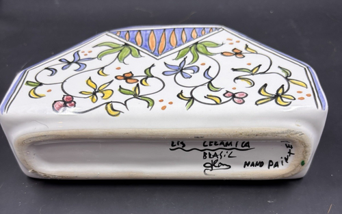 Hand Painted ceramic napkin holder, From brazil, signed, colorful - Picture 6 of 8