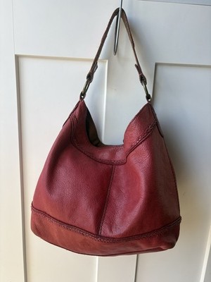 Lucky Brand Joshua Tree Maple Red Leather Hobo Shoulder Bag Hippie Slouchy READ
