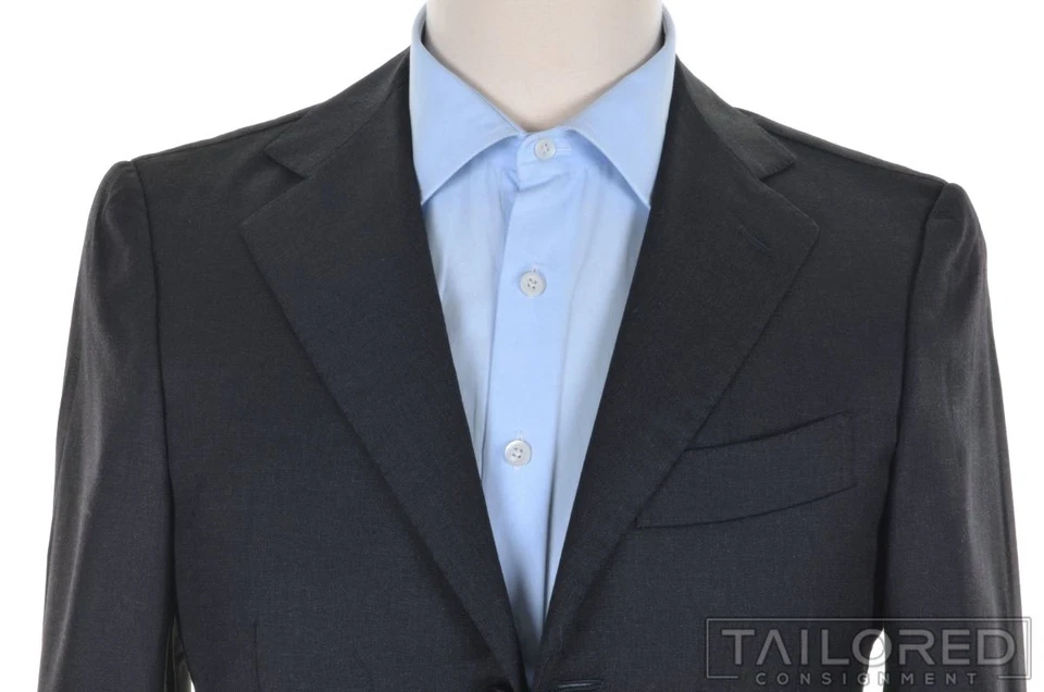 Blazer chaqueta abrigo deportivo BORRELLI gris liso 100 % lana para hombre - EU 46 / US 36 R Foto 3 de 4