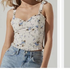 ASTR the Label XL Floral Bustier Crop Top Milkmaid Smocked Tie Strap Ruffle