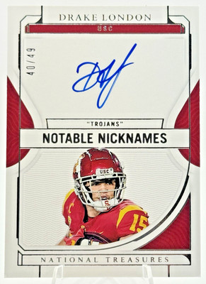Drake London 2022 Panini National Treasures Notable Nicknames Auto #MM-DLO /49