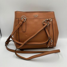 Guess Satchel Bag Brown Saffiano Faux Leather...