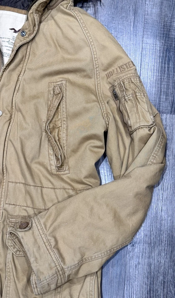 Chaqueta esquimal Hollister Parka de gran tamaño para hombre abrigo tostado piel sintética LY2K vintage Foto 3 de 4