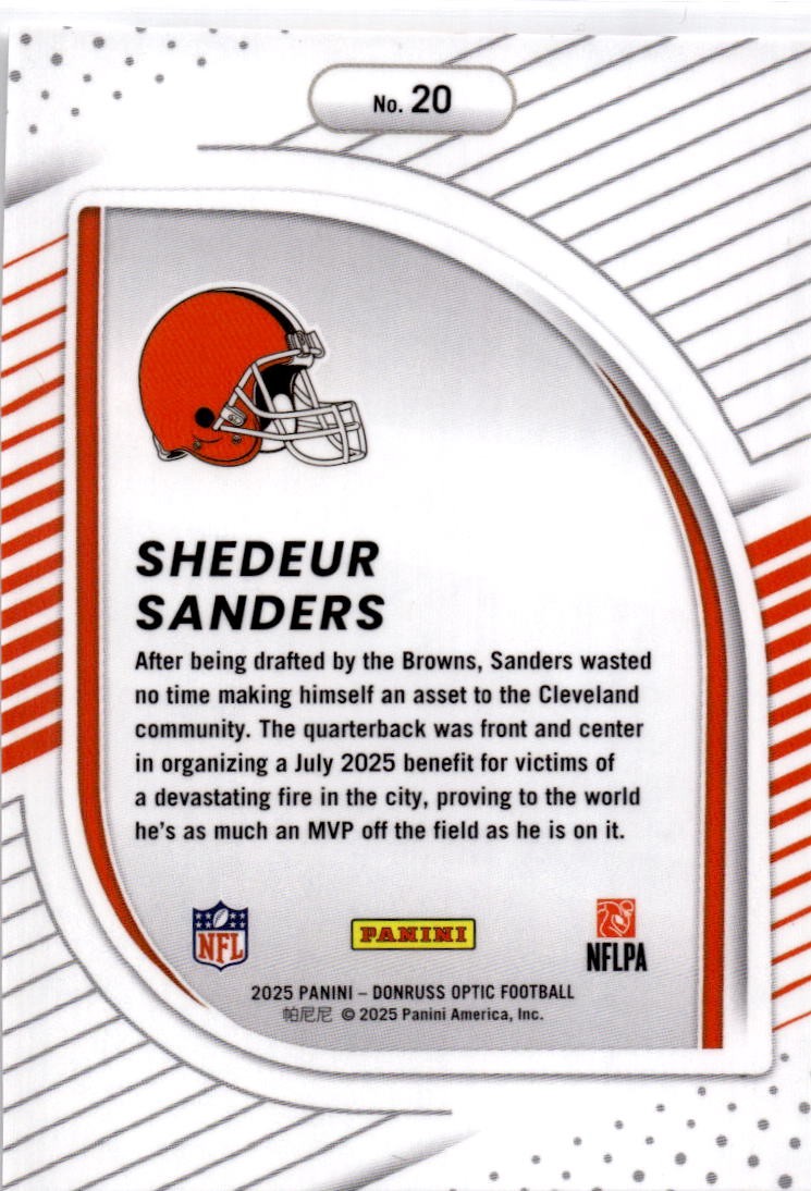 2025 Shedeur Sanders 2025 Panini Donruss Optic Hidden Potential 20