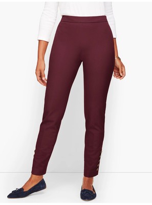 Talbots Chatham Ankle Pants Button Hem Detail Burgundy Red Women's Size 14 New