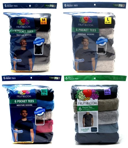 6 Pack Fruit Of The Loom Pocket T-Shirts Sizes M L XL 2XL - product listing photo