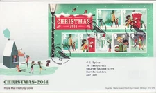 GB Stamps First Day Cover Christmas MS, mail, skate, post box, carols SHS 2014