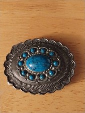 Vintage Silver Tone Faux Turquoise Removable Belt Buckle 2.75" x 2.25" Unisex