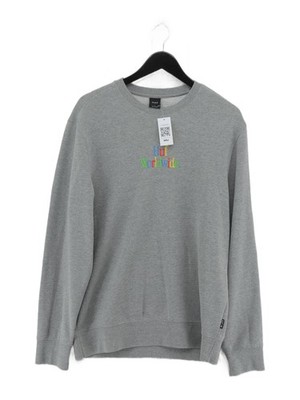 HUF Herren Pullover L grau Grafik Baumwolle mit Polyester Rundhals Pulli