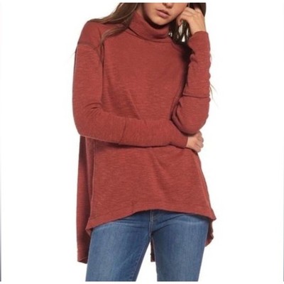 We The Free Split Back Pullover Turtleneck Small Knit Sweater Sienna Red