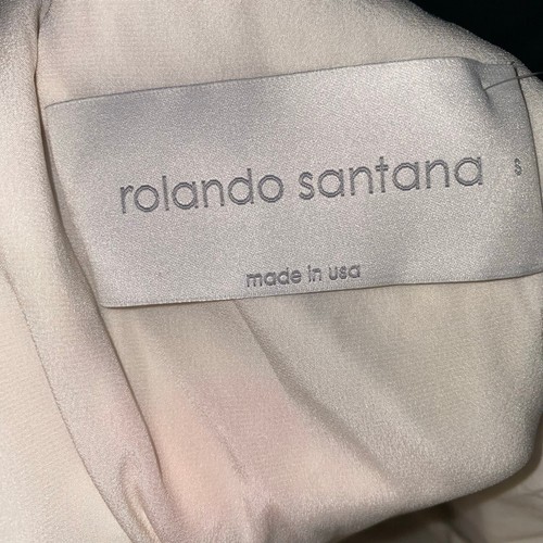 Vestido Rolando Santana Blanco Estampado Floral Satinado Acanalado Sin Mangas Cuello Cuadrado S - Imagen 5 de 6