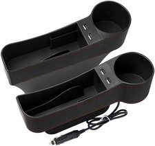 2-Pack Leather Car Seat Gap Organizer with USB Charging  Cup Holder