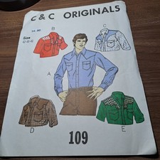 VTG C C Originals Sewing PATTERN 109 Western Square Dance Shirt Mens Sz 42 44 46