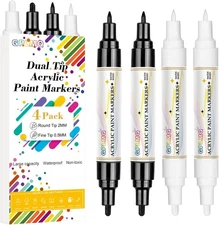 4 Pack Dual Tip Acrylic Paint Markers Pens (0.7mm & 3mm), Non-Toxic, Water-Based