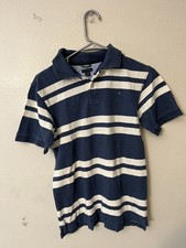 Tommy Hilfiger Teen Boys Blue Striped Polo Shirt Size Medium