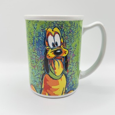 Disney Pluto Coffee Mug Colorful Green Splatter Design Pluto Handle Thailand
