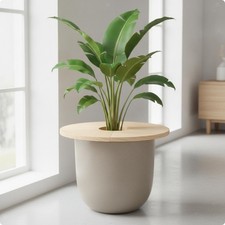Wood Pot Cover with Center Opening Natural Plant Pot Decorative Cover