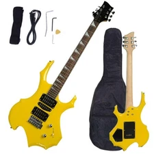 New Flame Type Electric Guitar Yellow +Gigbag +Strap +Cord +Pick +Tremolo Bar