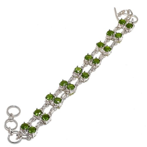 Peridot Round Shape Gemstone Handmade Superb Gift For Love Jewelry Bracelet 7-8" - Picture 3 of 9
