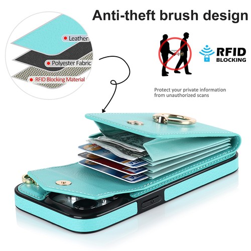 Fr iPhone 16/14 Pro Max/13/12/11/X Rugged Shouler Strap Wallet Stand Phone Case - Picture 43 of 73