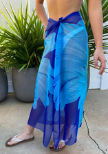 Sheer Sarong Pareo Blue Florals Beach Bikini Cover-up Wrap Skirt Dress