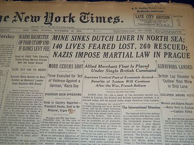 1939 NOV 19 NEW YORK TIMES - MINE SINKS DUTCH LINER-NAZIS IMPOSE LAW - NT 571