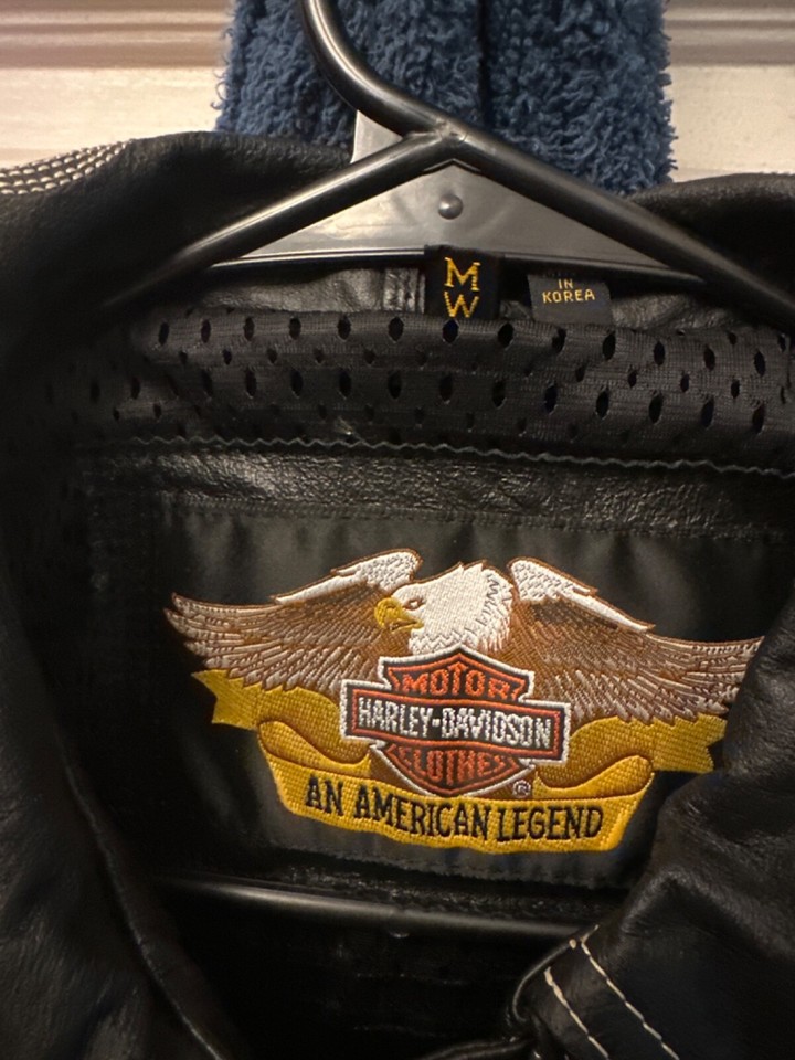 Harley Davidson HD Black Leather Jacket Vest Womens Medium Zip Off